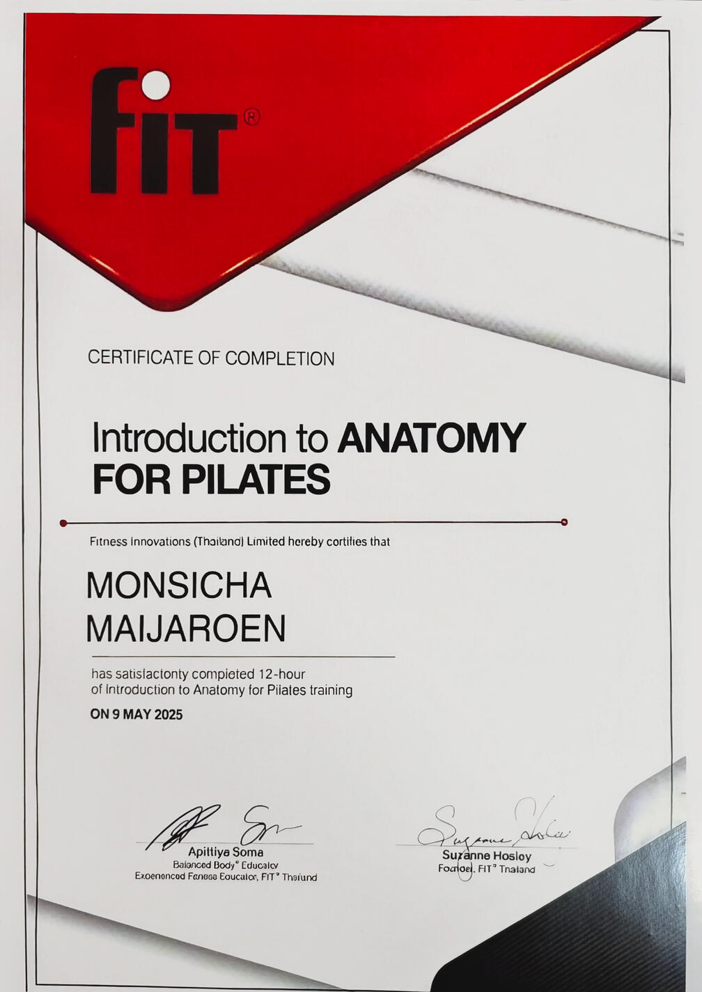 ✔ Anatomy for Pilates (FIT Thailand) ความเข้าใจโครงสร้างร่างกายเพื่อการสอนที่ปลอดภัย → ปรับท่าให้เหมาะกับแต่ละคน ไม่ทำร้ายหลัง