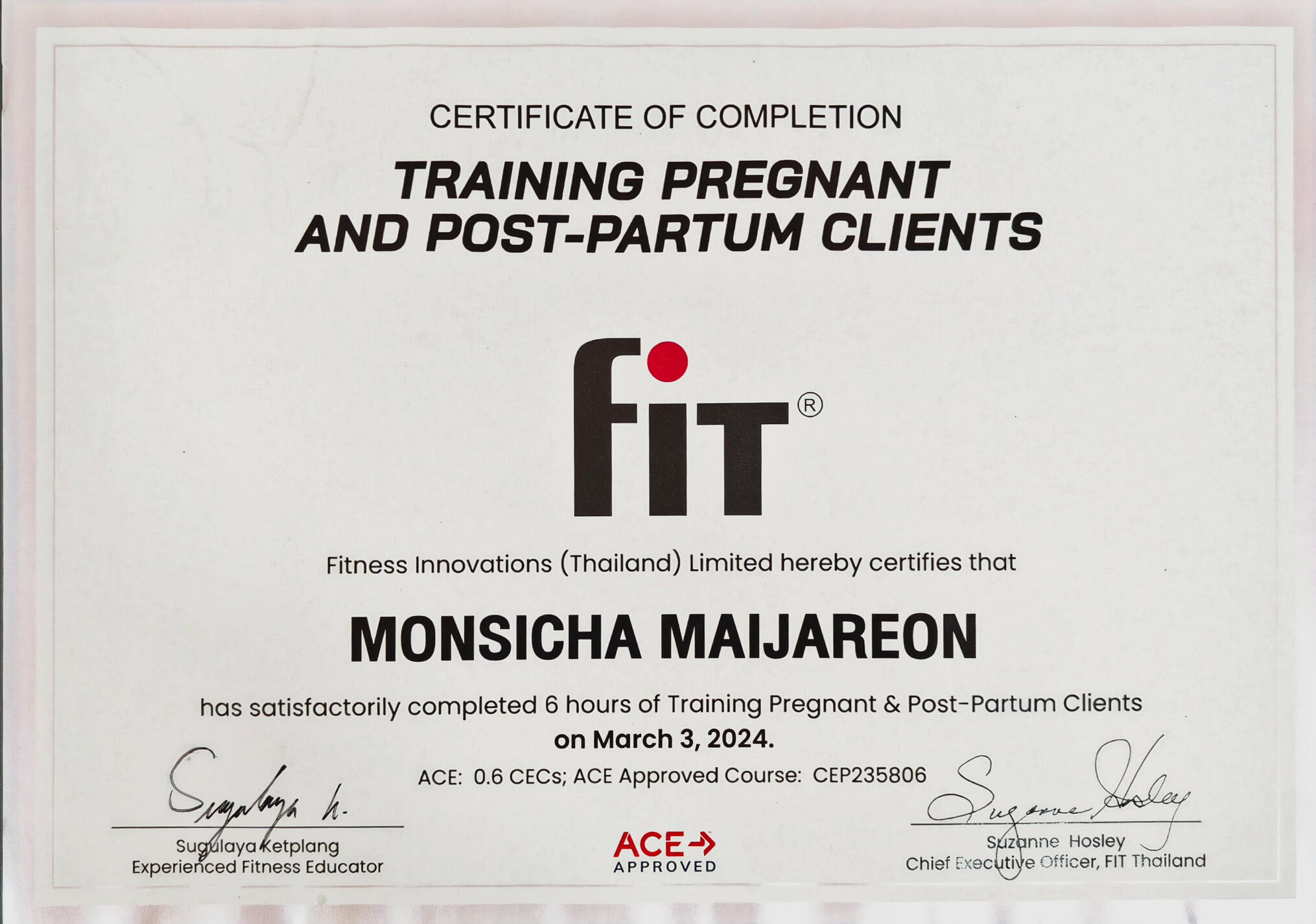 ✔ Training Pregnant & Post-Partum Clients ออกกำลังกายสำหรับคุณแม่ตั้งครรภ์ / หลังคลอด → ฟื้นฟูแกนกลาง ลดอาการท้องแยก ปวดหลัง อุ้มลูก